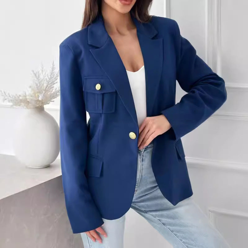 Double Breasted Solid Color Suit Small Coat For Women