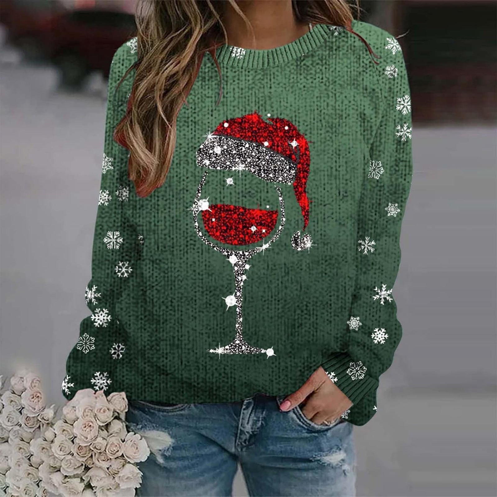 Thick Needle Digital Printing 3D Round Neck Sweater For Women