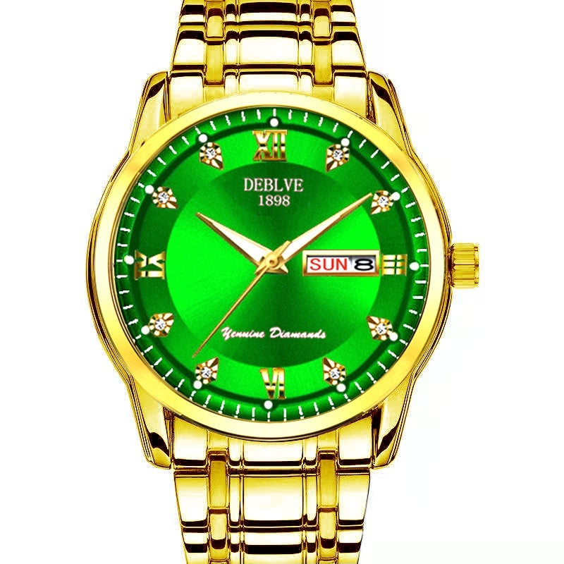 Fashion Alloy Steel Belt Waterproof Luminous Men's Dual Calendar Watch