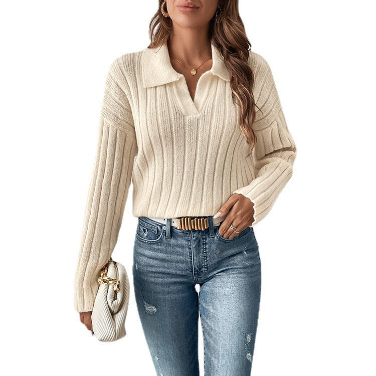 Fashion Casual Polo Collar Sweater For Women